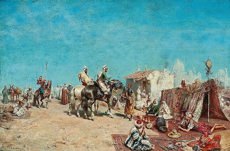 Mercanti arabi in un mercato vicino alla città
